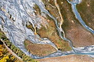Dry river bed seen from above.