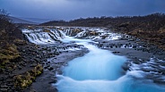 Bruarfoss waterfall in Iceland on a cold day