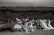 Wide view of Hraunfossar waterfalls