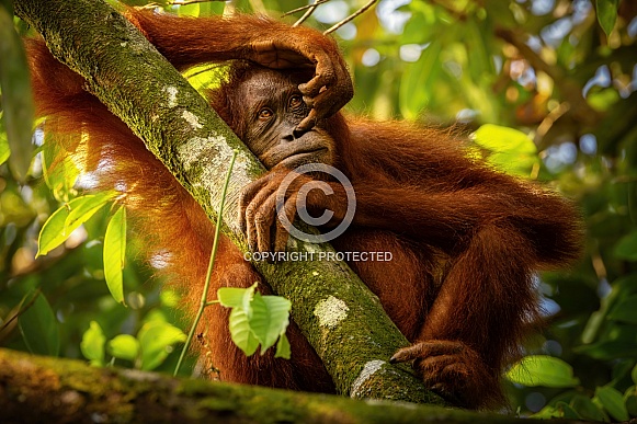 Sumatran orangutan in the nature habitat