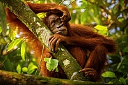 Sumatran orangutan in the nature habitat