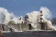 Waves crashing over Seaham Lighthouse
