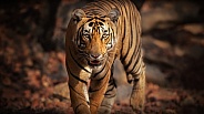 Beautiful tiger in the nature habitat. Tiger pose in amazing light. Wildlife scene with wild animal. Indian wildlife. Indian tiger. Panthera tigris tigris.