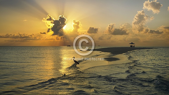 Sandbar at sunset in the Maldives