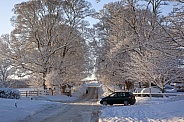 Winter snow on country roads - England
