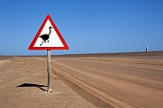 Road sign on a desert road - Skeleton Coast