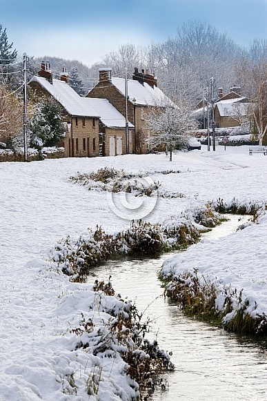 Winter snow in an English village